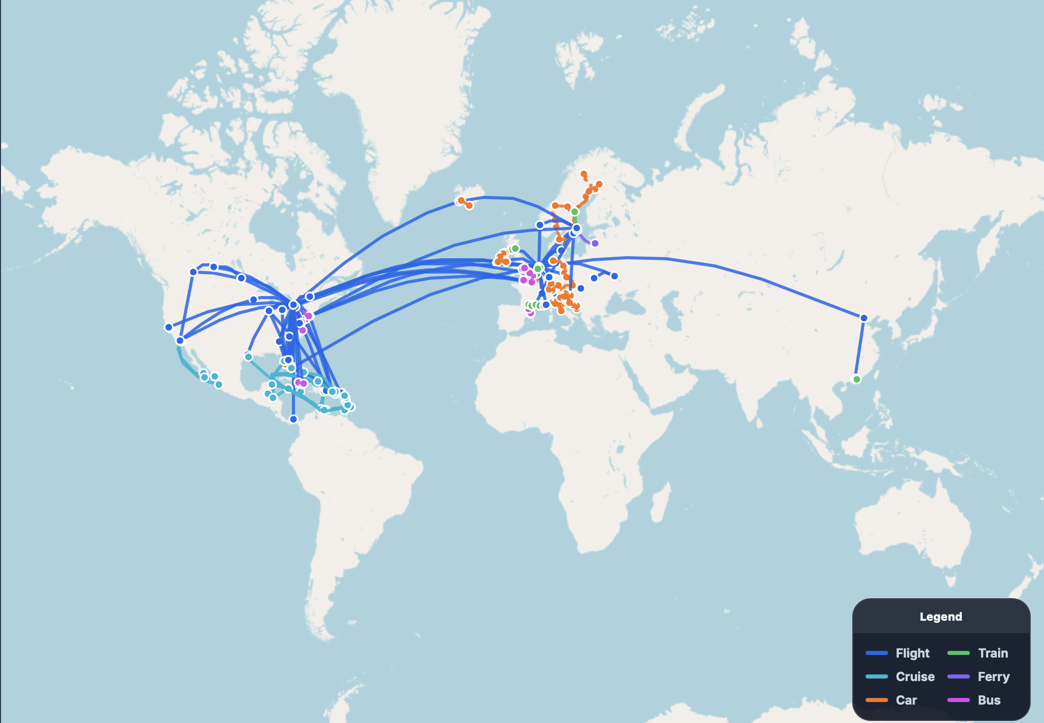 Static snapshot of a travelled route map